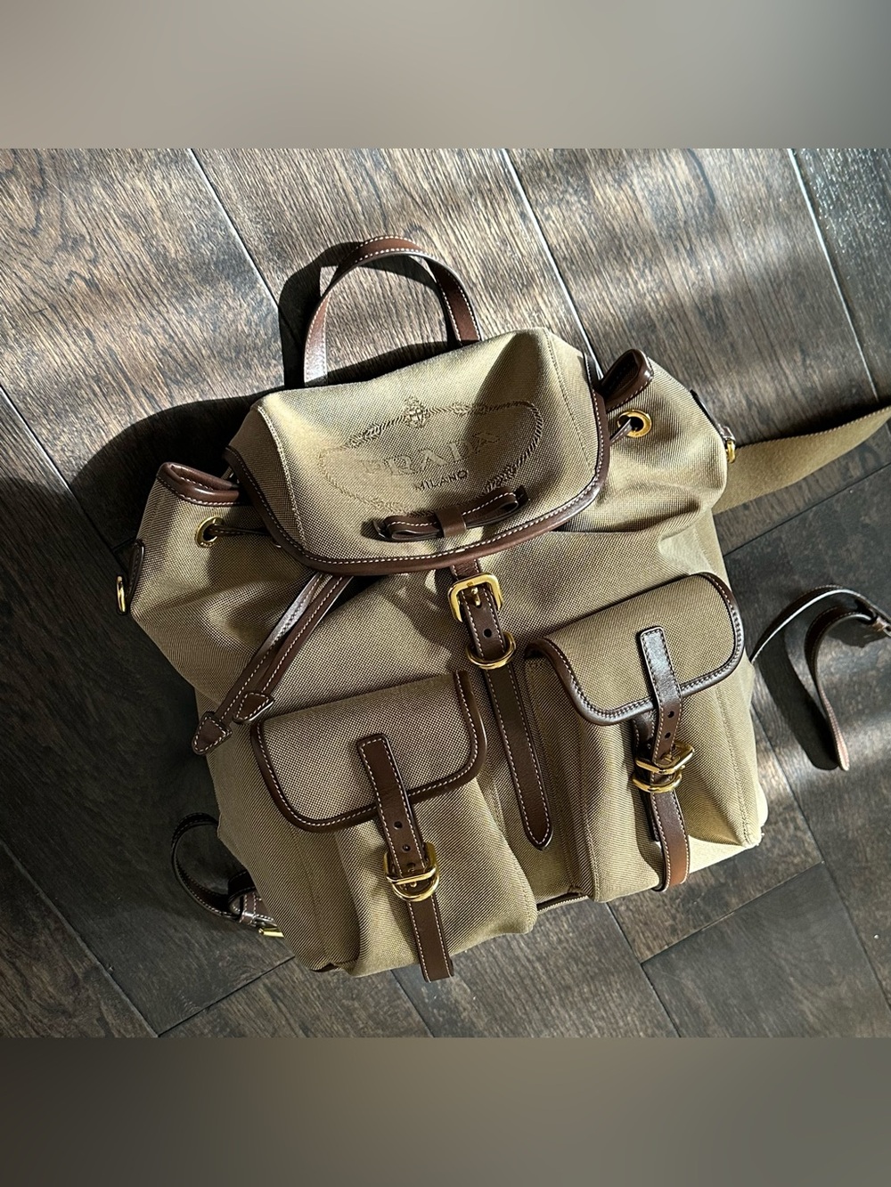 PRADA Jacquard Logo Rucksack Backpack Corda Bruciato Beige Brown